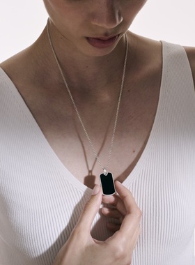 JH黑玛瑙军牌纯银项链原创手工