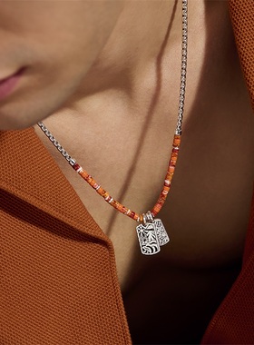 John Hardy Heishi 贝壳珠配橘色珐琅串珠银项链 原创设计