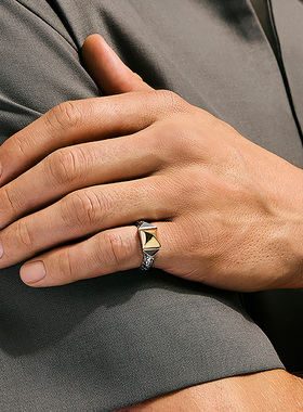 JH原创纯手工14K金配银戒指