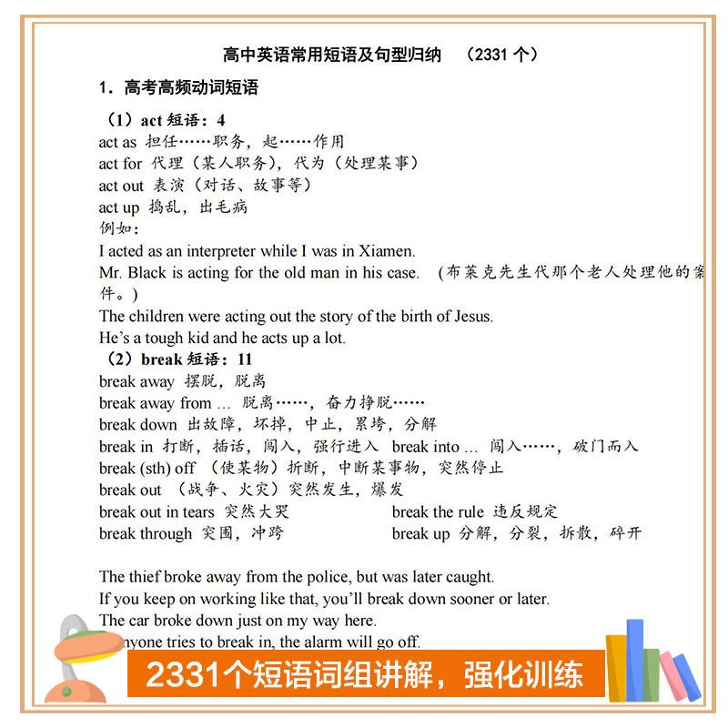 25高中英语词组固定搭配常用短语归纳总结40篇短文重点高频单词本