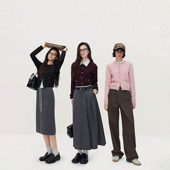 【可机洗澳洲进口100%美丽诺羊毛】欧时力针织外套女2025春新款