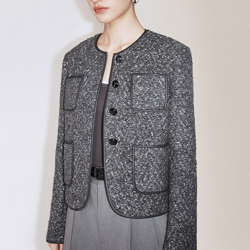 OCHIRLY欧时力 小香风圈圈呢外套女软糯高级感正肩2024秋季新品 - 图2