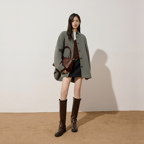 OCHIRLY欧时力 澳大利亚100%羊毛双面呢廓形外套女2024秋冬新品 - 图0