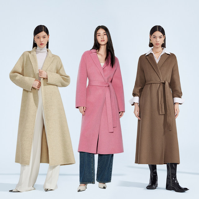 Ochirly belted double-sided woolen coat