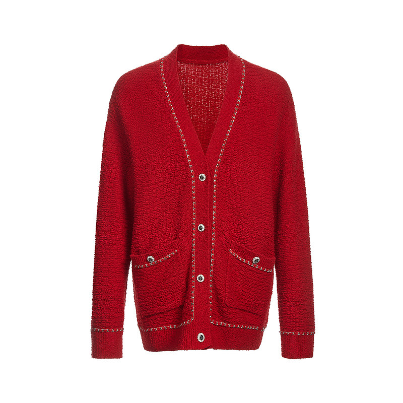 小香风针织外套女 欧时力慵懒开衫2024新款早春金属链设计感法式,淘宝优惠券,粉丝福利购,淘宝优惠卷