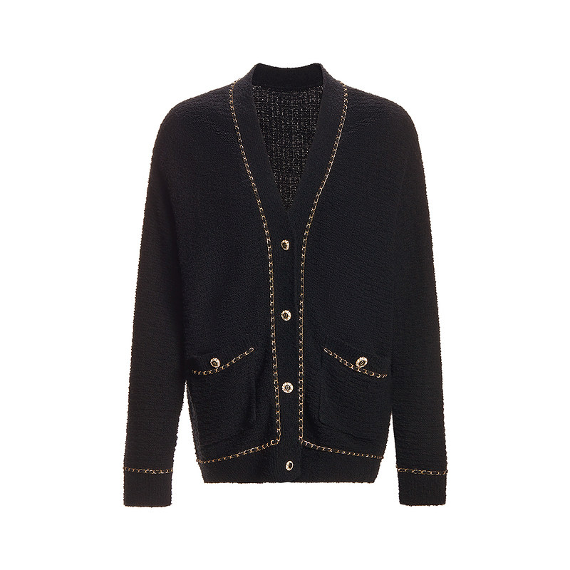 小香风针织外套女 欧时力慵懒开衫2024新款早春金属链设计感法式,淘宝优惠券,粉丝福利购,淘宝优惠卷