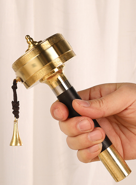 转动轮手摇转金桶文殊绿度母金转筒西藏藏族摆件铜右挽狂澜