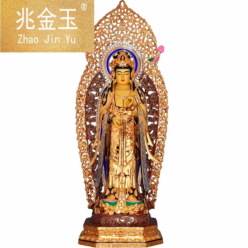 台湾24k鎏金大势至菩萨佛像纯铜 兆金玉摆件