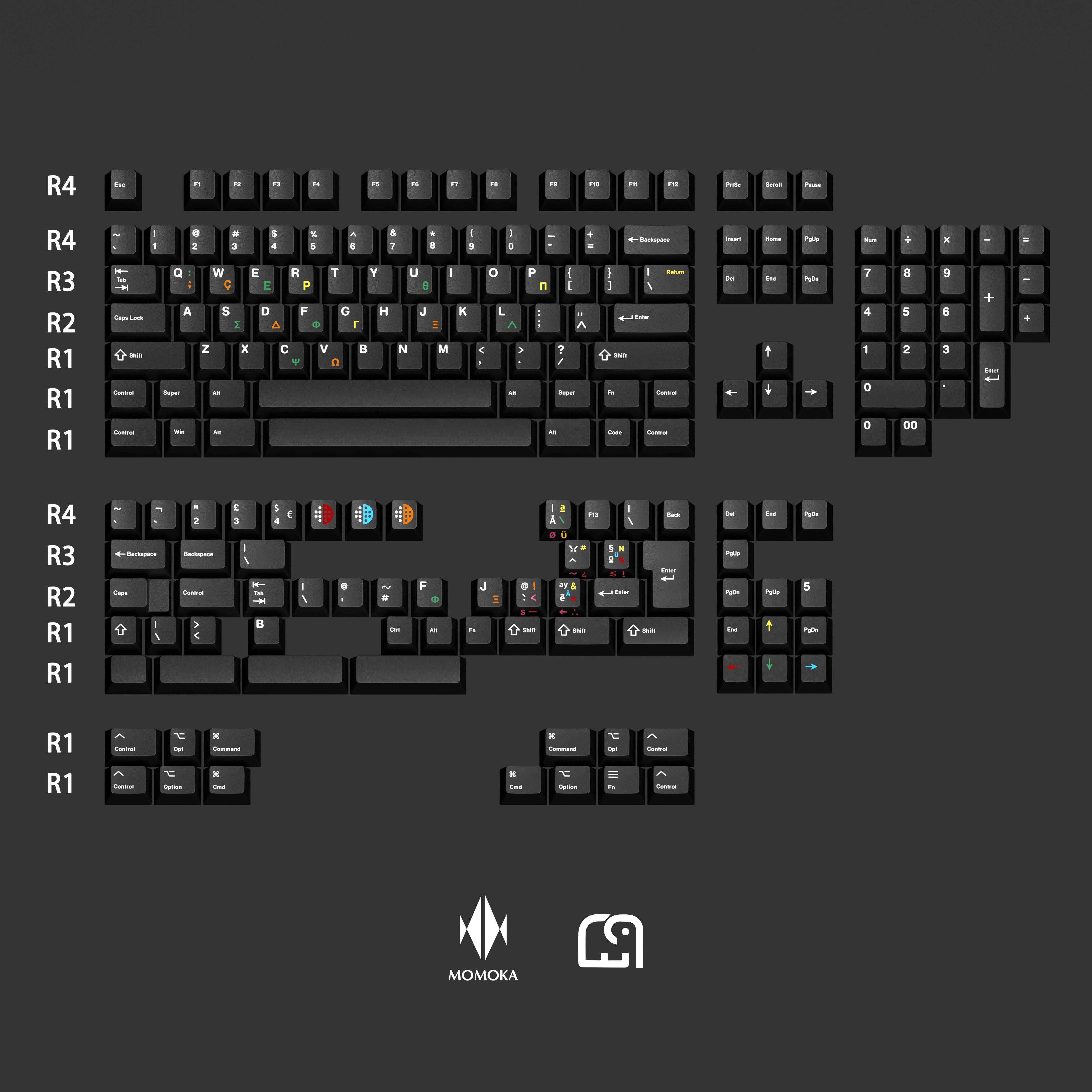 MOMOKA外设 黑四国 希腊文字符 二色混合PBT键帽 客制化机械键盘 - 图0