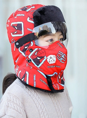 儿童雷锋帽冬季男童女童宝宝防寒防风一体骑车电动车风镜棉帽子秋