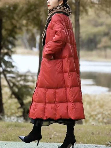 2022新款白鸭绒过膝长款妈妈羽绒服女时尚洋气外套冬季宽松版大码 - 图1