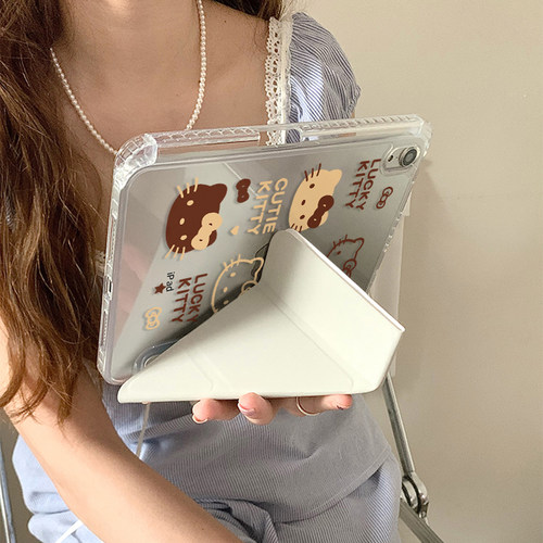 秋冬绒皮蝴蝶结kt猫Y+三折适用ipad11保护壳ipadair7新款ipad10笔槽air6防摔air2025苹果平板保护套mini7女款 - 图1