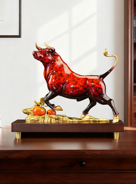 招财铜牛摆件办公室客厅装饰