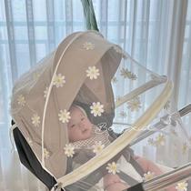 Korean Version Stroller Embroidery Daisy Mosquito Net Full Hood Type Universal Baby Stroller Anti-Mosquito trolley High landscape
