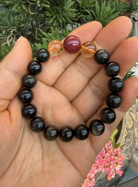 原创设计天然黑曜石金曜石多宝搭配手链单圈手串情侣礼物专属新品