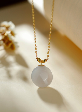 S925纯银镀18K金镶和田烟紫玉吊坠苹果设计圆形特别时尚简约礼物