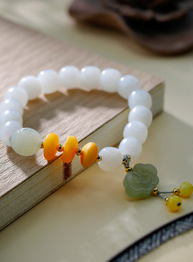 和田玉蜜蜡珠串手串DIY古风精致古色古香祥云老腊流苏女