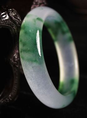 缅甸冰种绿飘花妈妈玉镯子天然正品特A旺夫玉手镯女 少女款