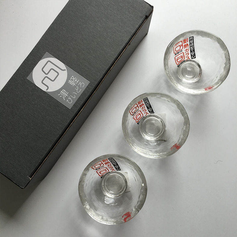 润和谷日本茶杯(三只装)透明纯手工制耐热玻璃酒杯津轻正品品杯盅
