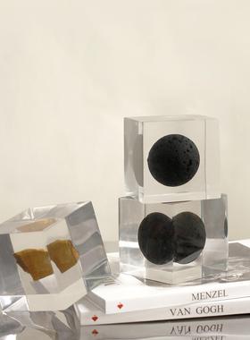 梵其现代轻奢极简洞石立方摆件样板间客厅书房电视柜桌面软装饰品