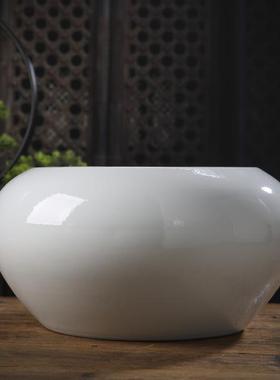 景德镇陶瓷摆件聚宝盆瓷器桌面鱼缸小型纯色手工白胎缸鱼盆现代