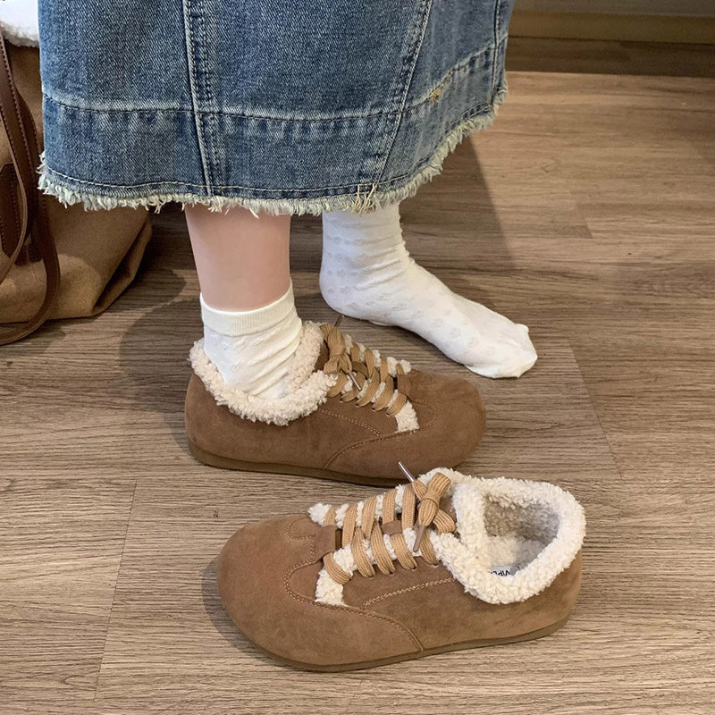 加绒毛毛鞋休闲保暖棉鞋女2025年秋冬新款系带毛绒保暖勃肯1215r