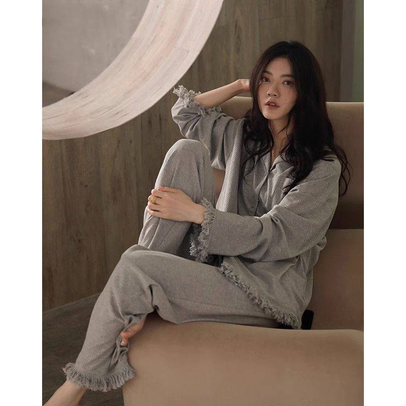 闺蜜~新纯棉睡衣女春秋季简约长袖开衫方领日系流苏可外穿家居服,淘宝优惠券,粉丝福利购,淘宝优惠卷