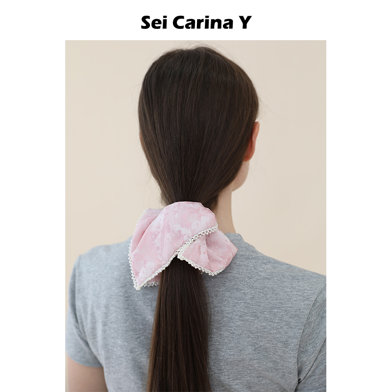 [6折]Sei Carina Y珍珠花边方巾发圈大肠发饰头绳女田园风百搭 - 图2