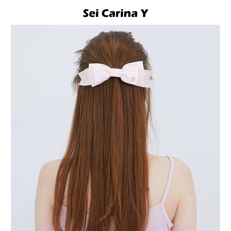 [7折]Sei Carina Y缎感拼接燕尾发夹女后脑勺夹子头饰蝴蝶结发饰 - 图2