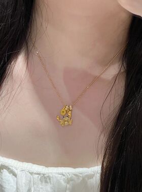 s925纯银拉丝螃蟹项链女手到钱来吊坠锁骨链新中式金店同款