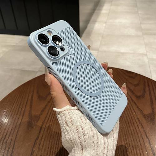 适用苹果16promax手机壳新款iphone15pro保护套14超薄透气13散热磁吸12全包17男女款8plus磨砂xsmax简约硬壳 - 图0