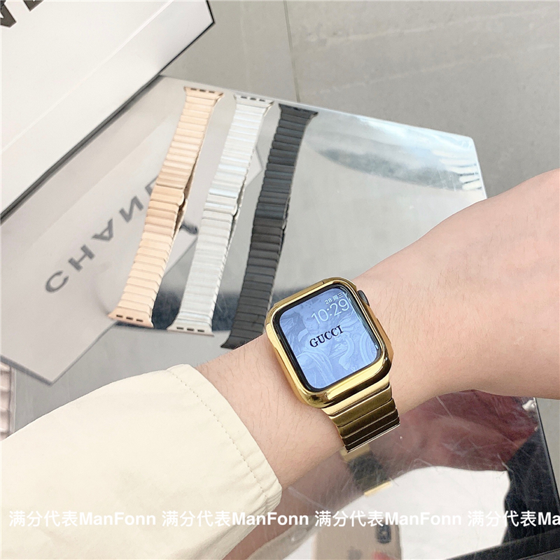 适用苹果applewatch9手表带iwatch87654代链式不锈钢一株金属男女-图0