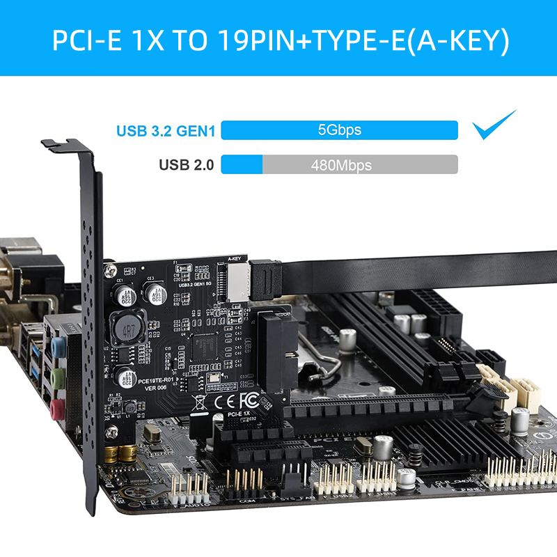 USB3.2 GEN1 TYPE-E A-KEY 19PIN扩展卡PCIe转TYPE-C前置A口5Gbps - 图3