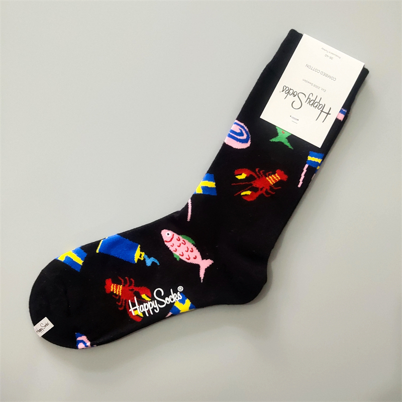 新款Happy Socks袜子女ins中高筒棉袜四季款辛普森卡通情侣袜潮袜-图1