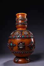 One Branch Tibet Collection Pass Technique Inlaid Jewel Flowers Silk Auspicious Eight Precious Honey Wax Vases