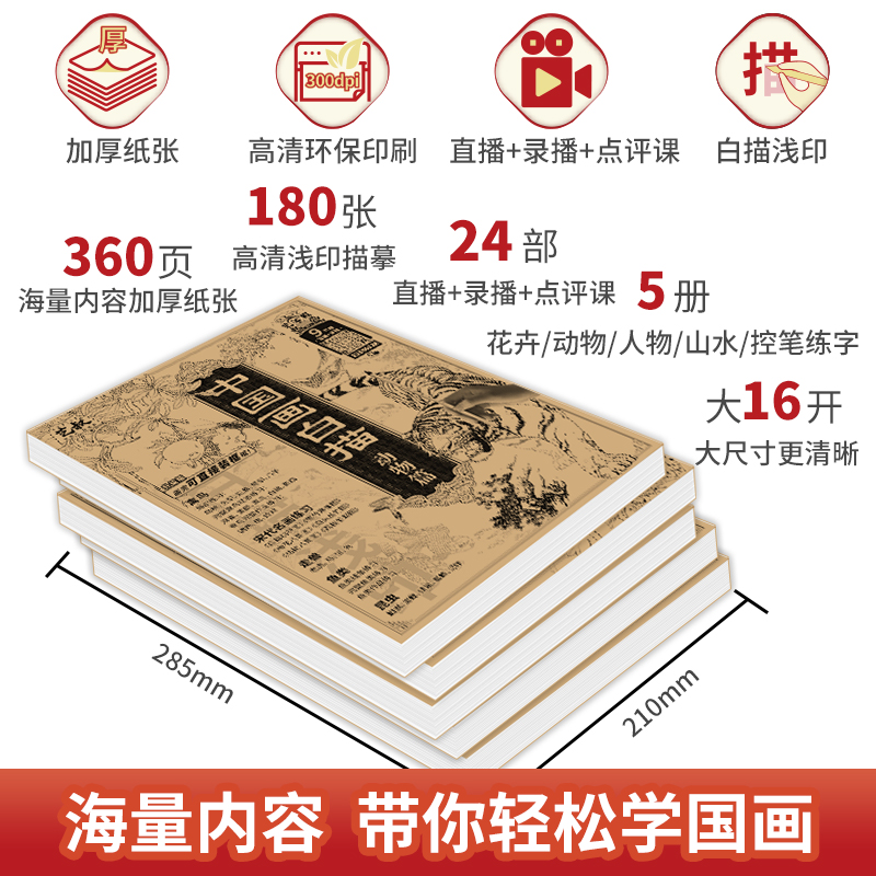 中国画白描本国画工笔国风古风花卉人物山水动物套装底稿线稿描红基础书初学者入门临摹水墨画册毛笔绘画练习