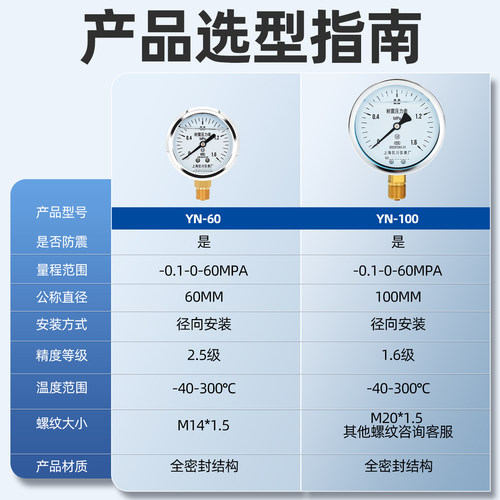 上海仪川仪表厂耐震压力表YN-60100150油压表径向安装液压气压油 - 图2