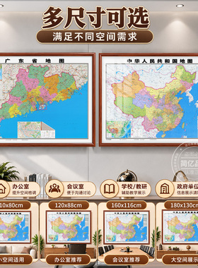 广东省地图挂画实木框装饰画定制