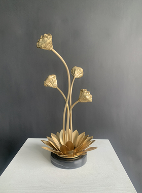 工厂直销纯铜古典玄关莲花摆件