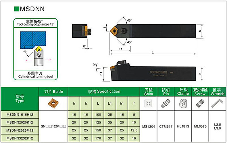 数控刀杆MSDNN2020K12 1616H12 2525M12正方形90度外圆刀倒角45度-图1