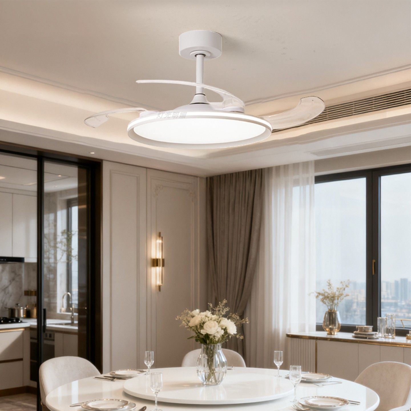 灯光明媚风扇灯具餐厅极简简约照明智能静音吊扇一体隐形卧室护眼,淘宝优惠券,粉丝福利购,淘宝优惠卷