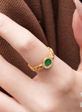 三宝饰物所925银【翠颜】【平安/康康/美满】戒指女轻奢高级J048