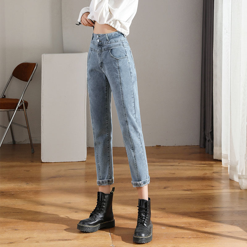 黑色直筒子女2022年新款显瘦牛仔裤 郝丽人牛仔裤