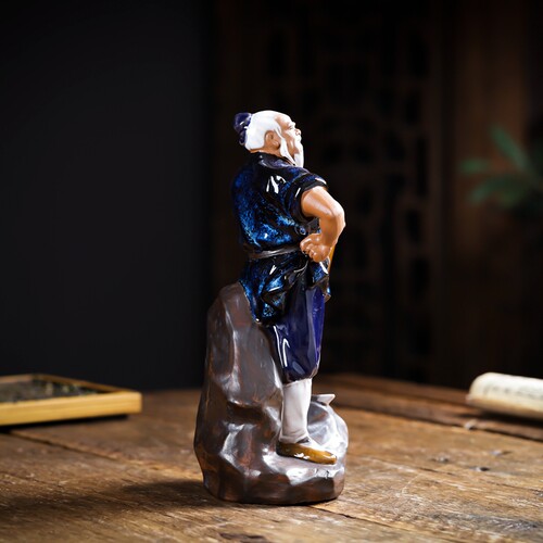 景德镇雕塑瓷历史人物中式书架玄关装饰品坚持不懈精神愚公摆件 - 图1