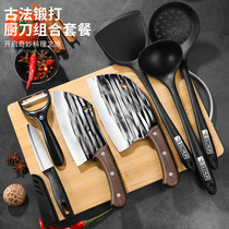 Longquan Cutter Suit Manual Forged and Knife Home Kitchen Knife Cutting Board Two-in-one Kitchen Complete Cookware Chopping Block Combination