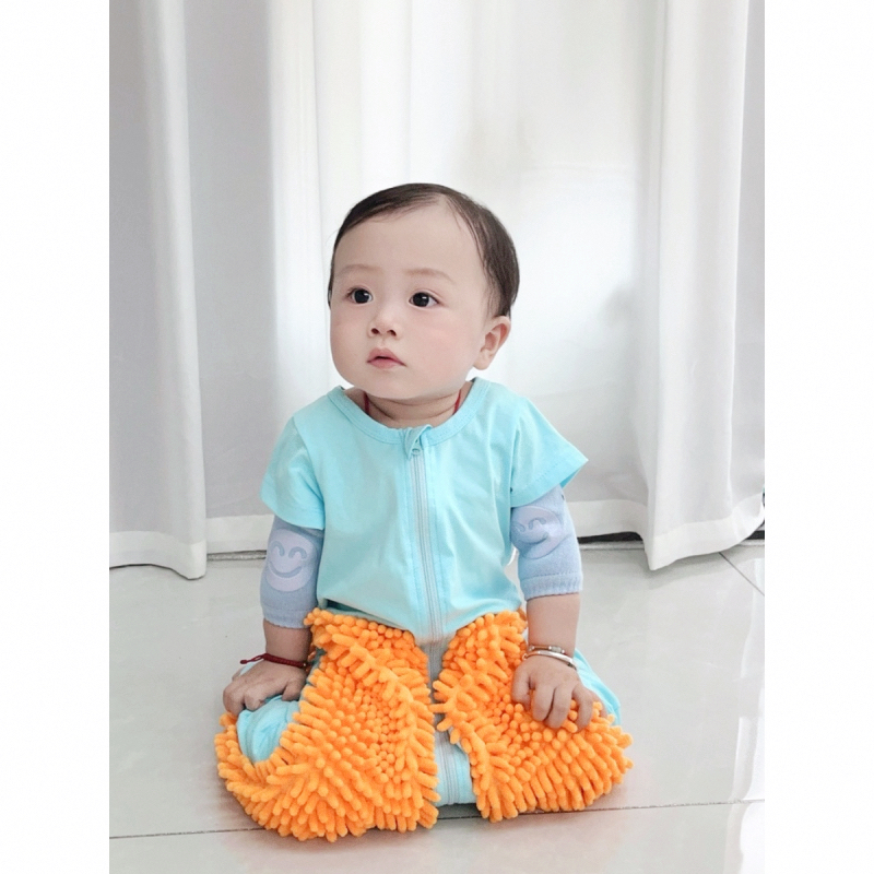 婴儿爬行服宝宝拖地爬爬服擦地板防脏连体衣服夏季薄款短袖 - 图1