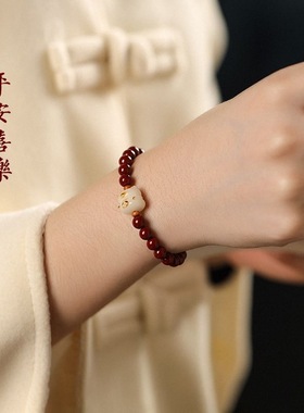 炭烧菩提根福猫紫金砂手链