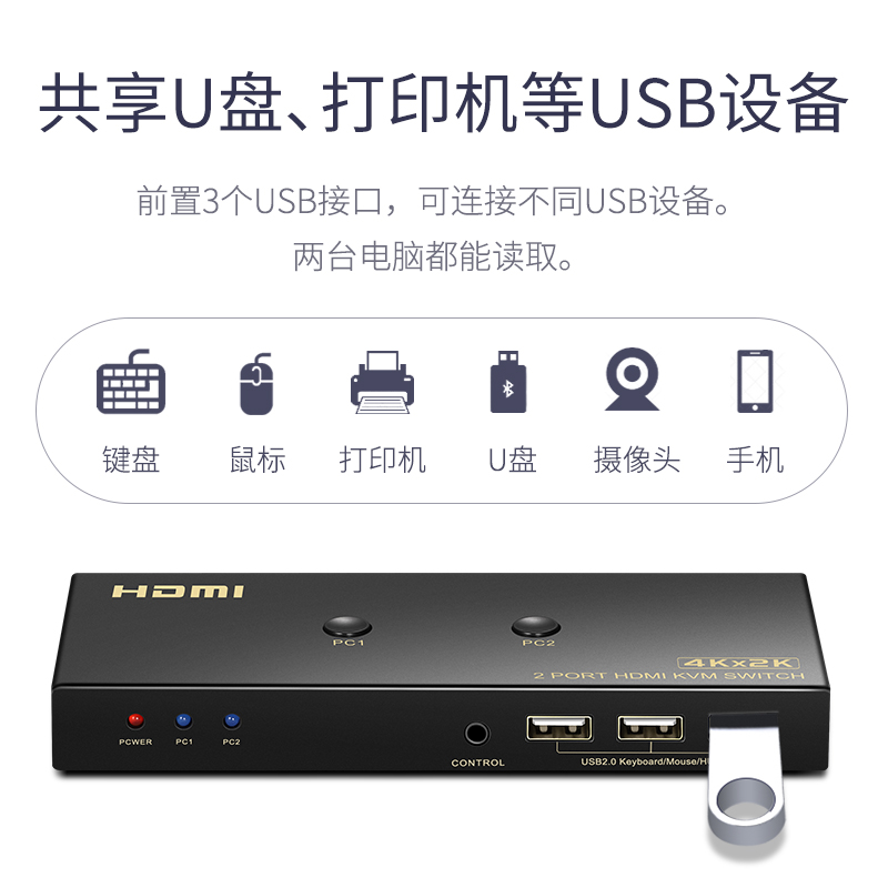 跃创兴 kvm切换器hdmi二进一出 4K 2进1出 2切1 两台电脑主机共用鼠标键盘显示器 支持无线鼠标键盘 - 图2