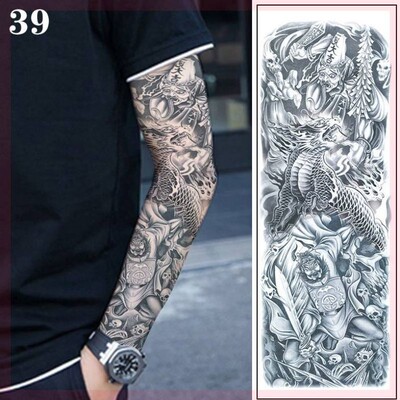 不反光手臂全臂花臂防水刺青纹身贴无常钟馗男女欧美黑白持久 虎窝淘
