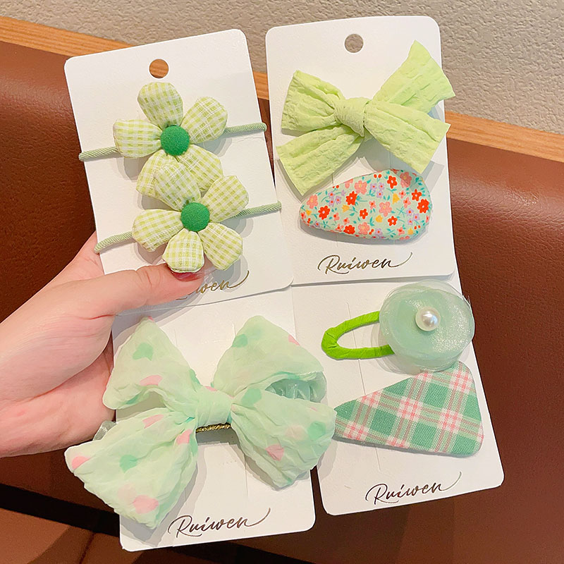 韩版小清新绿色发夹儿童侧边刘海夹女童布艺碎发卡不伤发宝宝头饰 - 图1